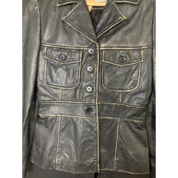 Vintage F & Co Distressed Black Leather Jacket Made in Spain Mod Womens 38 EUC - Picture 3 of 16